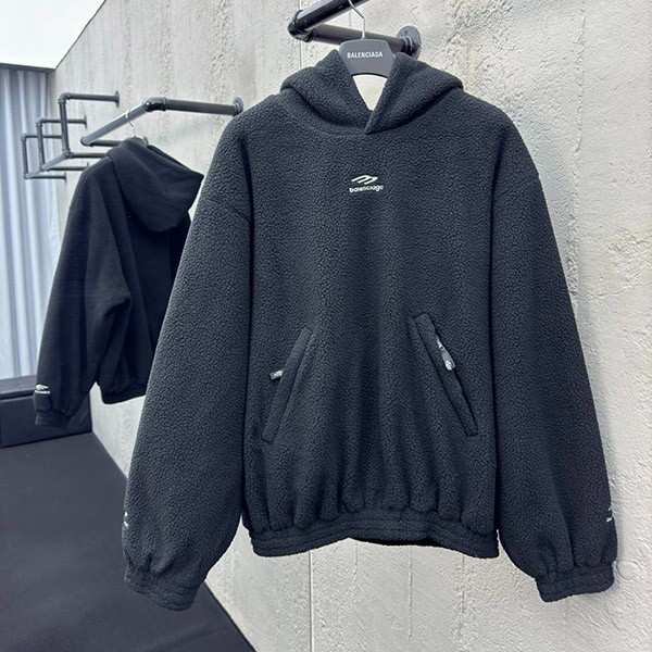 バレンシアガ ロゴ パーカー 偽物 hooded fleece jacket with hood Black 810113TQQ02